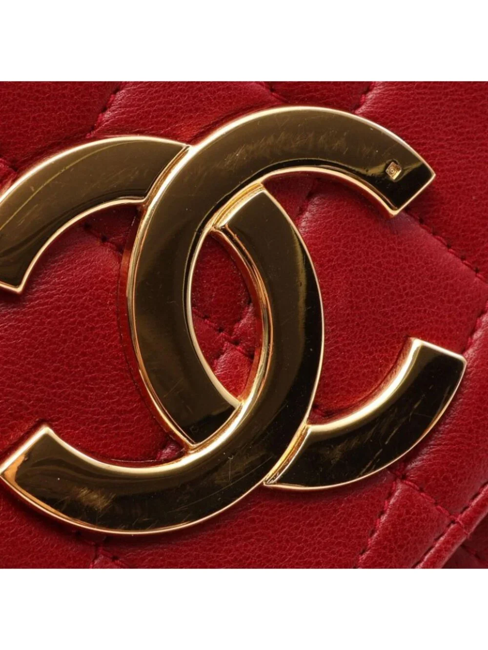 Chanel Shoulder Bag Quilted Big CC Logo Red Lambskin CC Chain